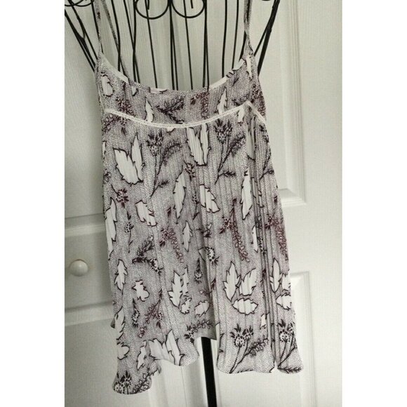 Chelsea 28 Pleated Cami Spaghetti Strap Tank Swing Top White Brown Pattern Sz S - Picture 1 of 5